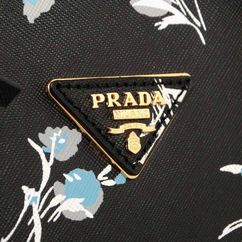 2014 Prada Printing Leather Top Handle Bag BL0837 black